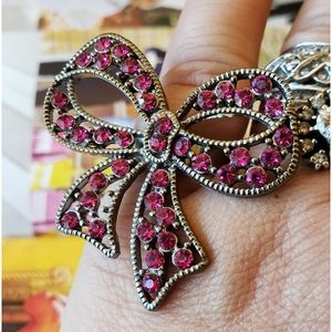Vintage Ring Pink Rhinestone Big Bow Tie Adjustabl
